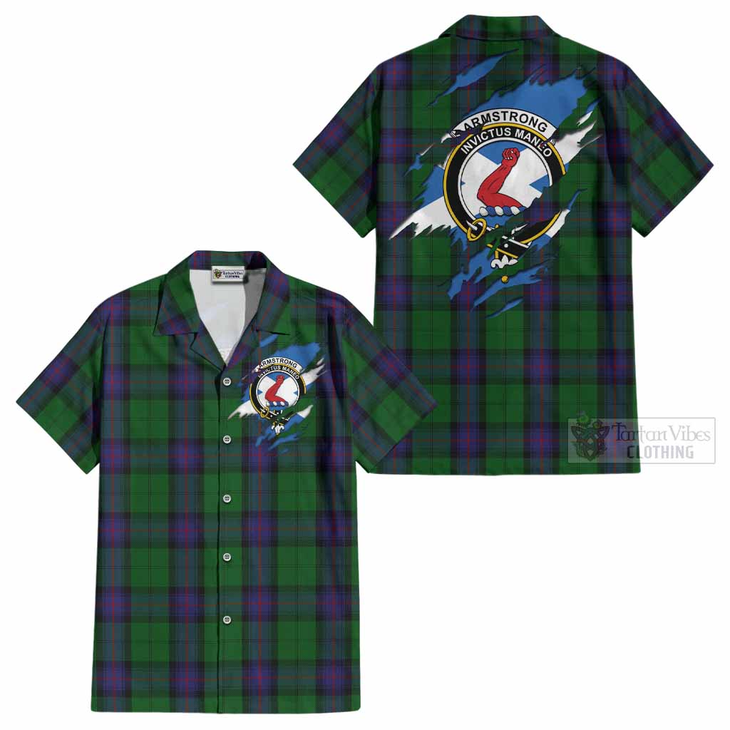 Armstrong Clan Crest In Me Tartan Cotton Hawaiian Shirt Scotland Flag Style
