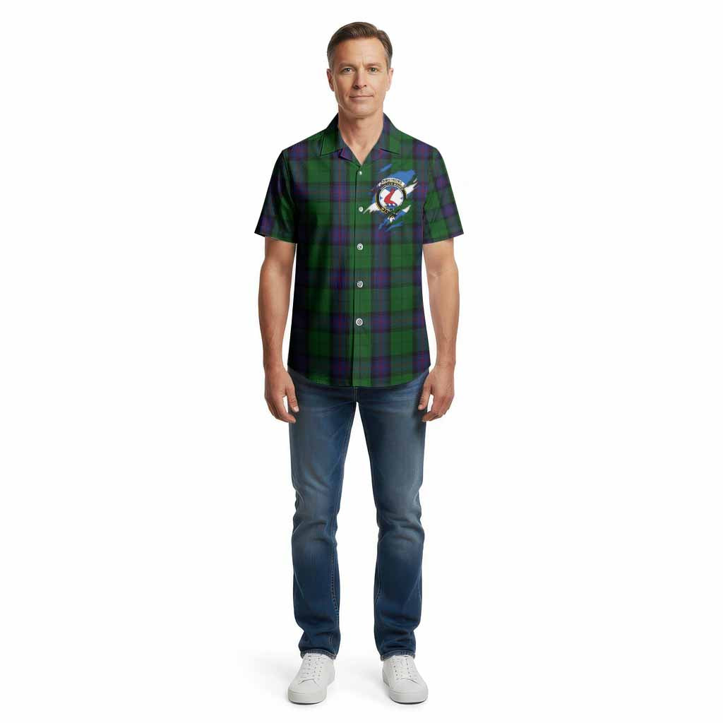 Armstrong Clan Crest In Me Tartan Cotton Hawaiian Shirt Scotland Flag Style