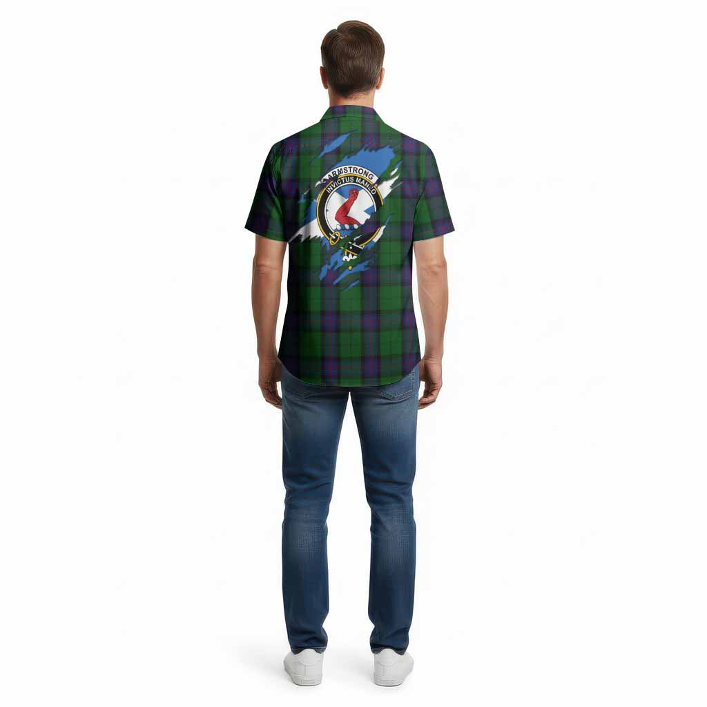 Armstrong Clan Crest In Me Tartan Cotton Hawaiian Shirt Scotland Flag Style