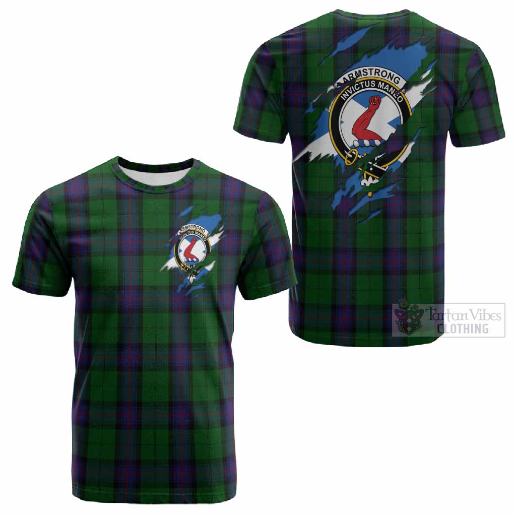 Armstrong Clan Crest In Me Tartan Cotton T-shirt Scotland Flag Style