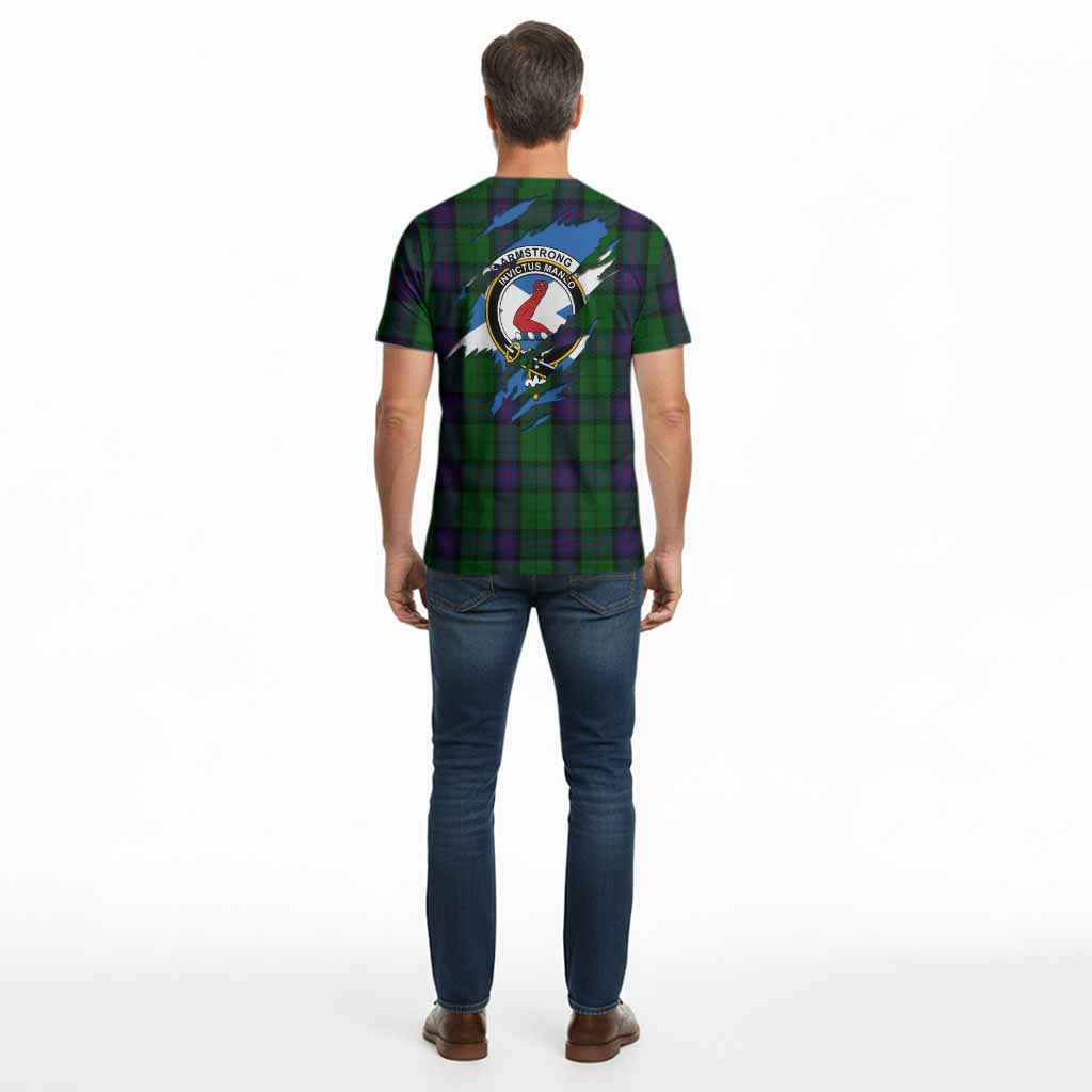 Armstrong Clan Crest In Me Tartan Cotton T-shirt Scotland Flag Style