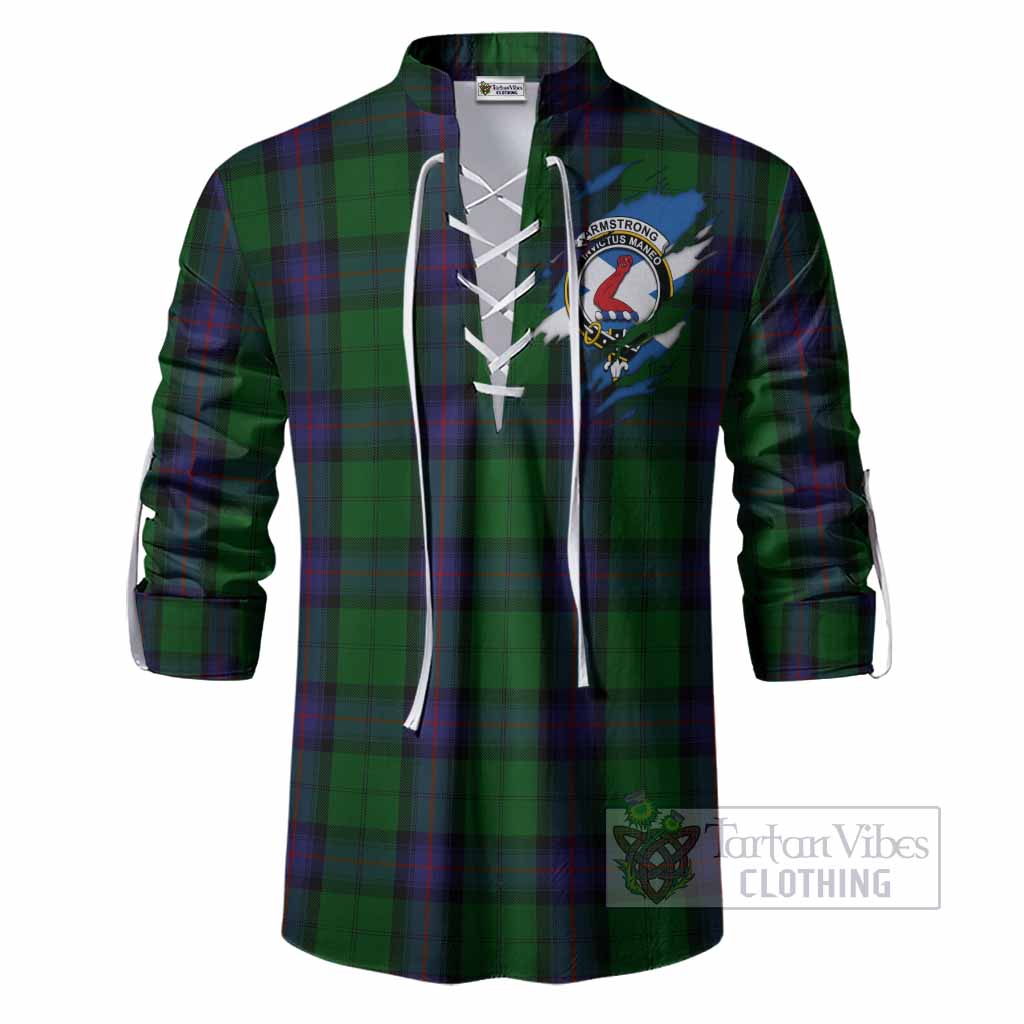 Armstrong Clan Crest In Me Tartan Ghillie Shirt Scotland Flag Style