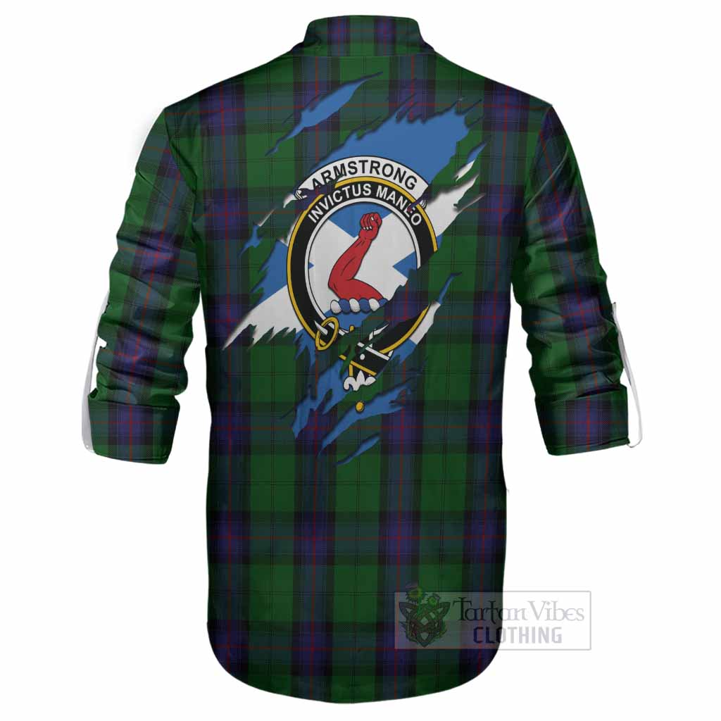 Armstrong Clan Crest In Me Tartan Ghillie Shirt Scotland Flag Style