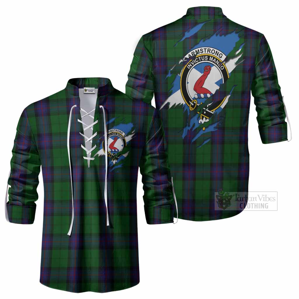 Armstrong Clan Crest In Me Tartan Ghillie Shirt Scotland Flag Style