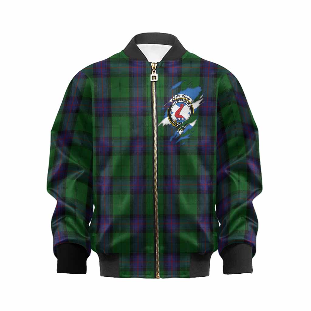 Armstrong Clan Crest In Me Tartan Kid Bomber Jacket Scotland Flag Style
