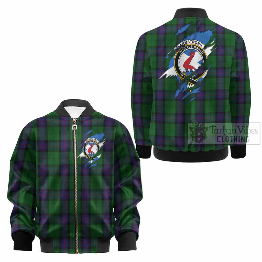 Armstrong Clan Crest In Me Tartan Kid Bomber Jacket Scotland Flag Style