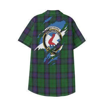 Armstrong Clan Crest In Me Tartan Kid Hawaiian Shirt Scotland Flag Style
