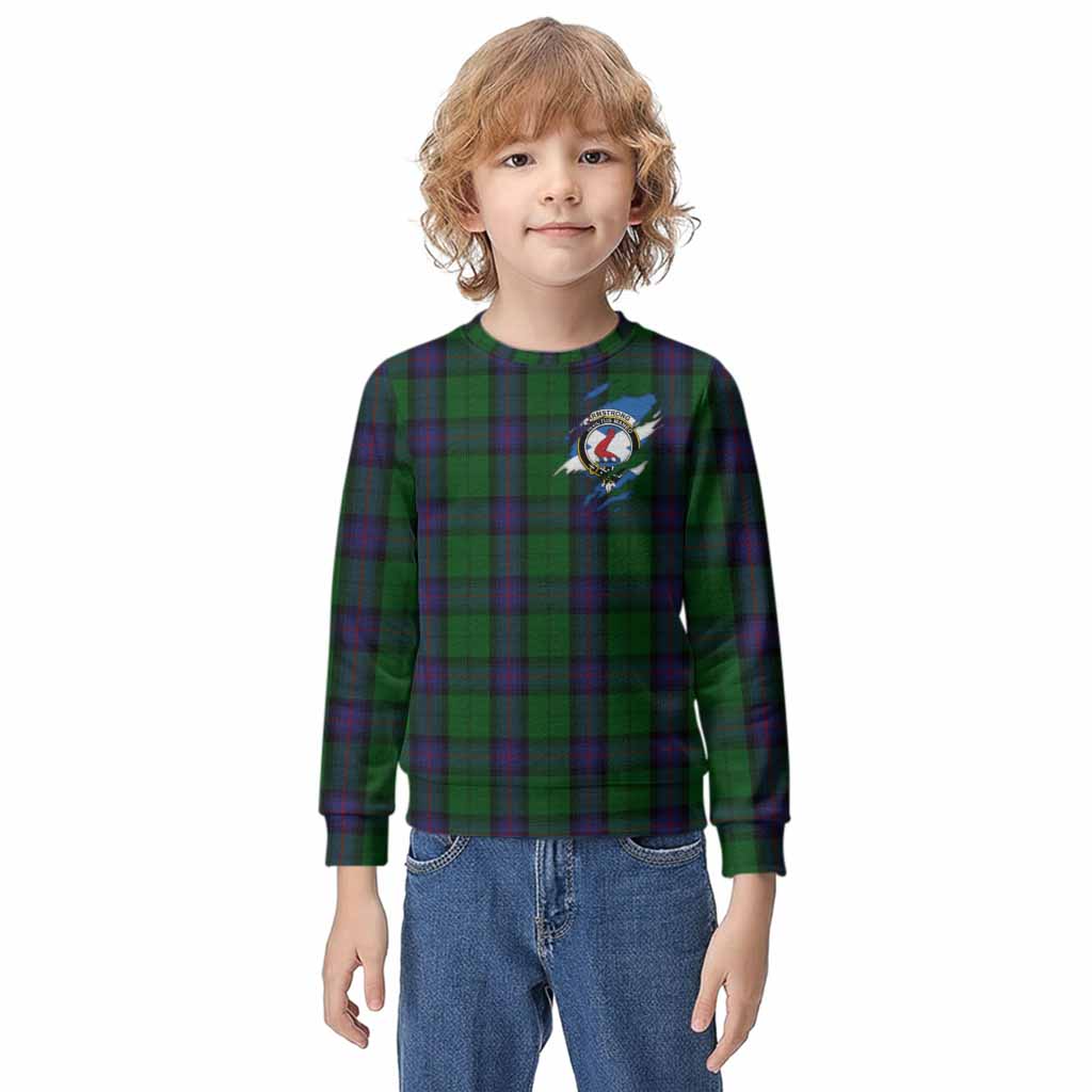 Armstrong Clan Crest In Me Tartan Kid Knitted Sweatshirt Scotland Flag Style