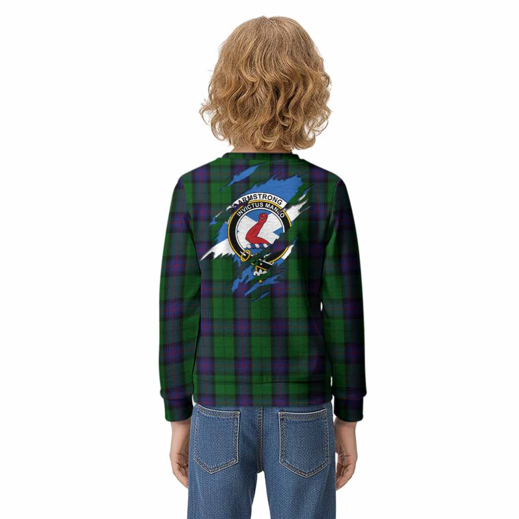 Armstrong Clan Crest In Me Tartan Kid Knitted Sweatshirt Scotland Flag Style