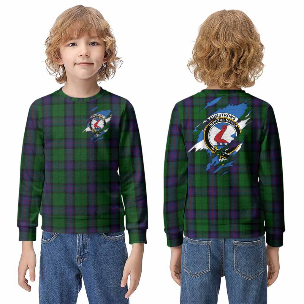 Armstrong Clan Crest In Me Tartan Kid Knitted Sweatshirt Scotland Flag Style