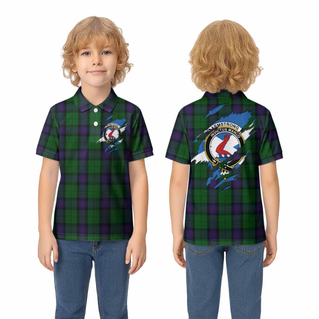 Armstrong Clan Crest In Me Tartan Kid Polo Shirt Scotland Flag Style