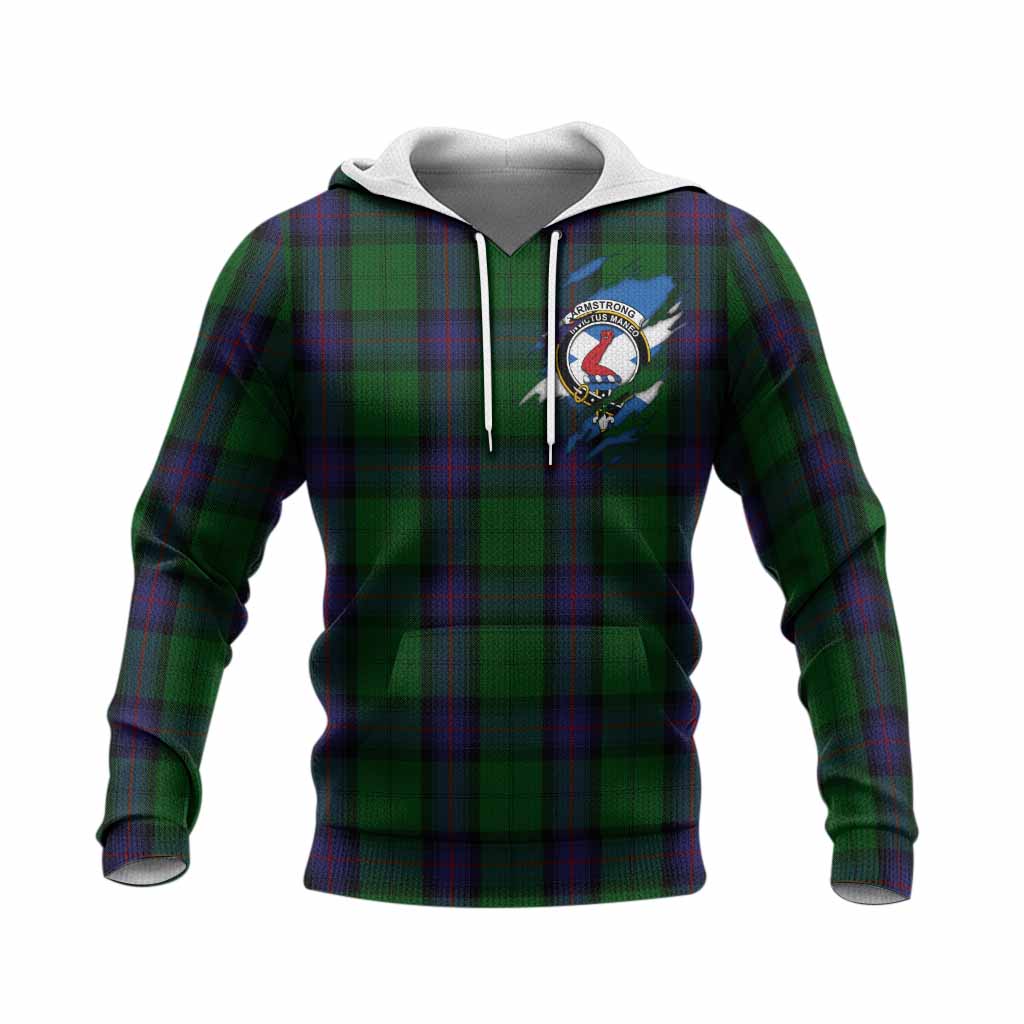 Armstrong Clan Crest In Me Tartan Knitted Hoodie Scotland Flag Style