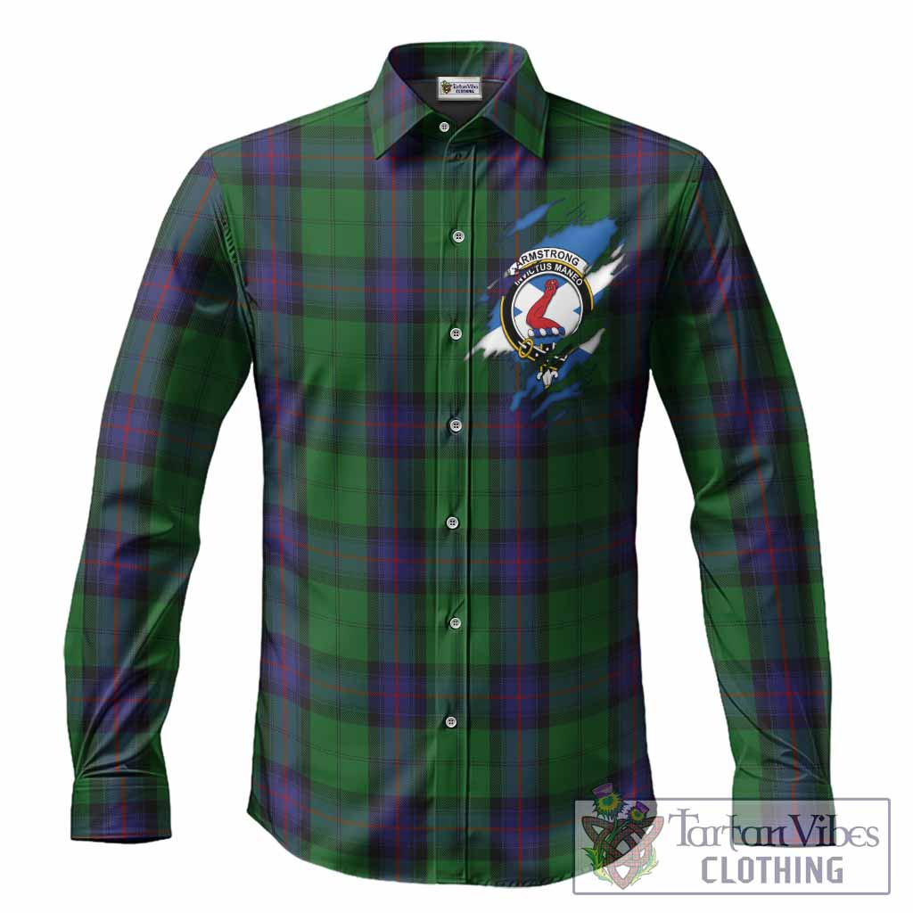 Armstrong Clan Crest In Me Tartan Long Sleeve Button Shirts Scotland Flag Style