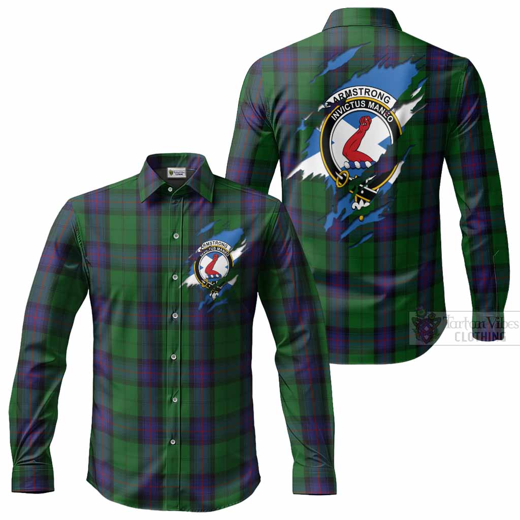 Armstrong Clan Crest In Me Tartan Long Sleeve Button Shirts Scotland Flag Style