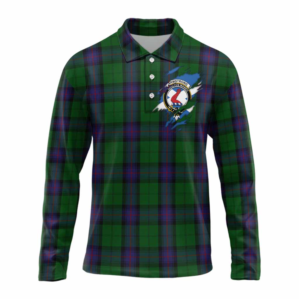 Armstrong Clan Crest In Me Tartan Long Sleeve Polo Shirt Scotland Flag Style