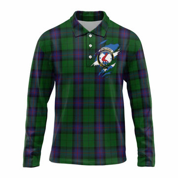 Armstrong Clan Crest In Me Tartan Long Sleeve Polo Shirt Scotland Flag Style