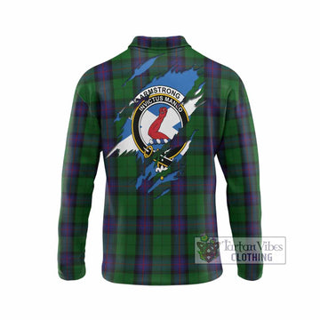 Armstrong Clan Crest In Me Tartan Long Sleeve Polo Shirt Scotland Flag Style