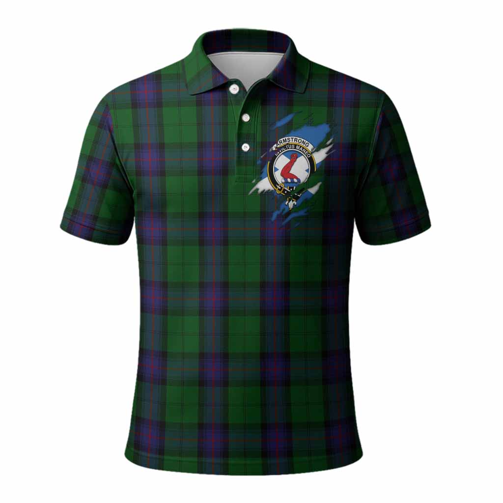 Armstrong Clan Crest In Me Tartan Polo Shirt Scotland Flag Style