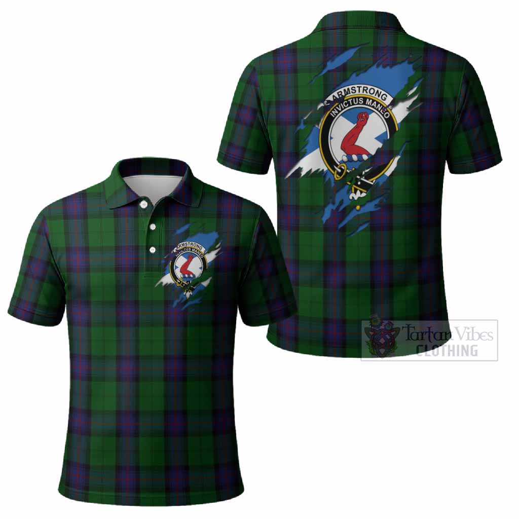 Armstrong Clan Crest In Me Tartan Polo Shirt Scotland Flag Style