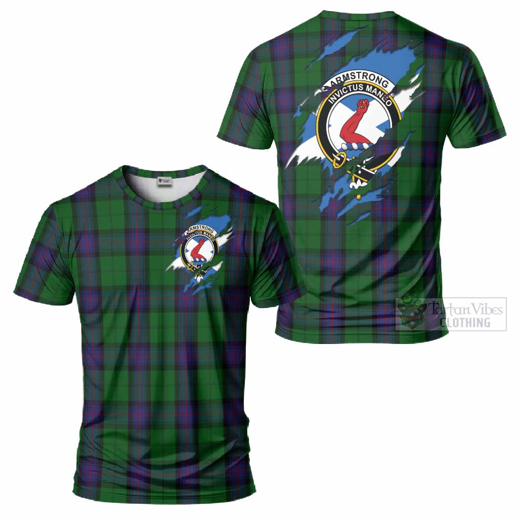 Armstrong Clan Crest In Me Tartan T-Shirt Scotland Flag Style