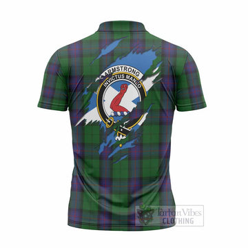 Armstrong Clan Crest In Me Tartan Zipper Polo Shirt Scotland Flag Style