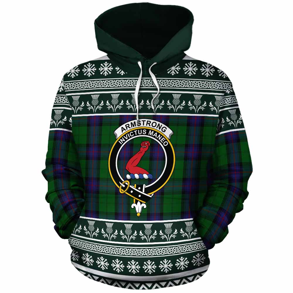 Armstrong Clan Tartan Christmas Cotton Hoodie with Family Crest - Tartan Vibes Clothing