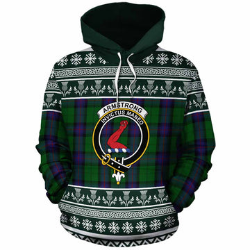 Armstrong Clan Tartan Christmas Cotton Hoodie with Family Crest