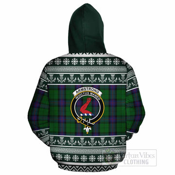 Armstrong Clan Tartan Christmas Cotton Hoodie with Family Crest