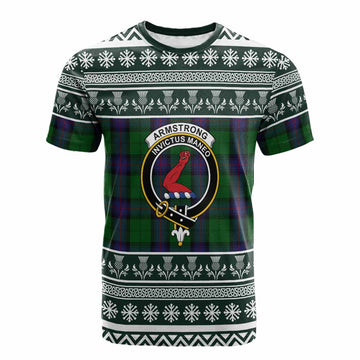Armstrong Clan Tartan Christmas Cotton T-shirt with Family Crest - Tartan Vibes Clothing