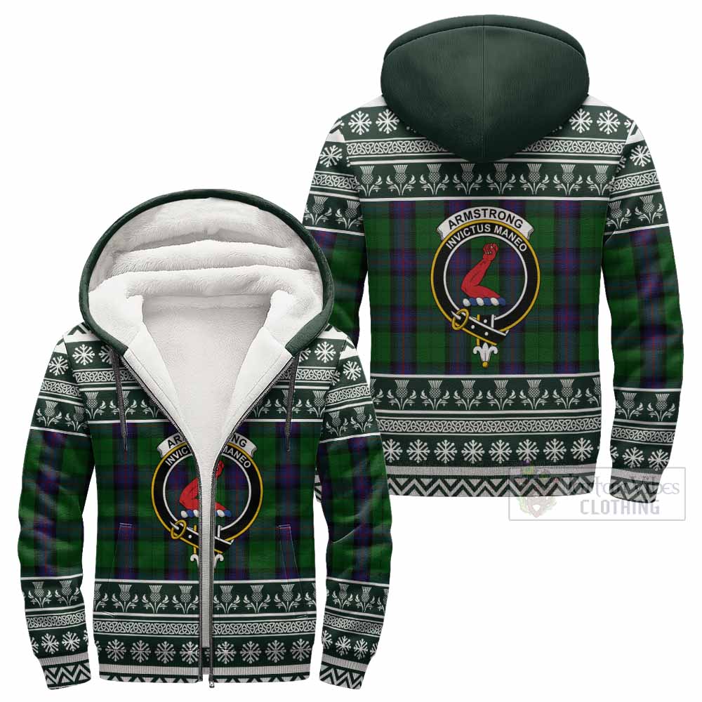 Armstrong Clan Tartan Christmas Fleece Hoodie with Family Crest - Tartan Vibes Clothing
