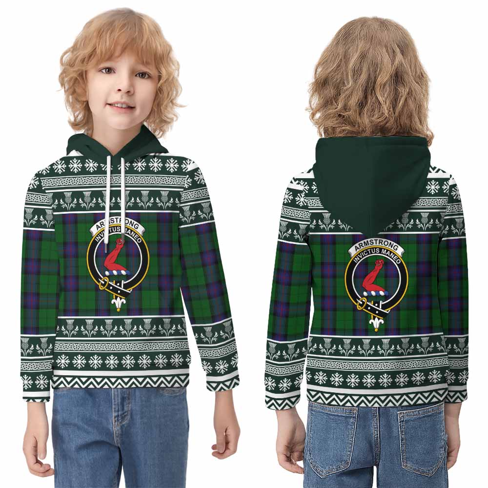 Armstrong Clan Tartan Christmas Kid Hoodie with Family Crest - Tartan Vibes Clothing