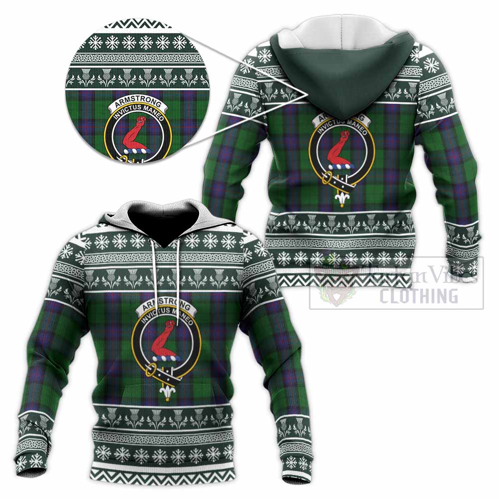 Armstrong Clan Tartan Christmas Knitted Hoodie with Family Crest - Tartan Vibes Clothing