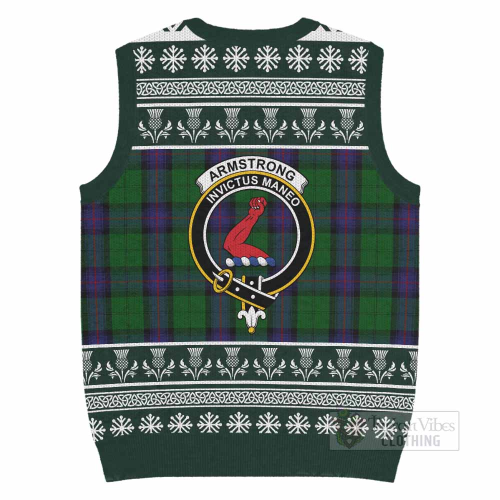 Armstrong Clan Tartan Christmas Knitted V-Neck Vest with Family Crest - Tartan Vibes Clothing