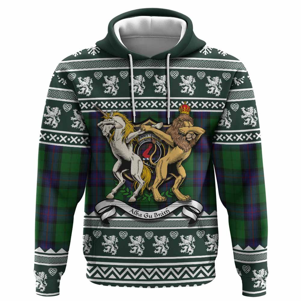Armstrong Clan Tartan Crest Christmas Hoodie Coat of Arms Funny Style - Tartan Vibes Clothing