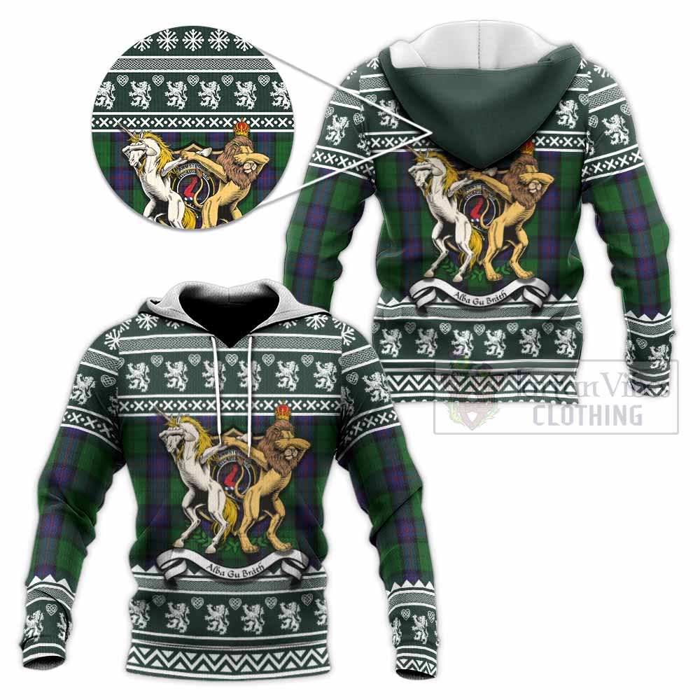 Armstrong Clan Tartan Crest Christmas Knitted Hoodie Coat of Arms Funny Style - Tartan Vibes Clothing