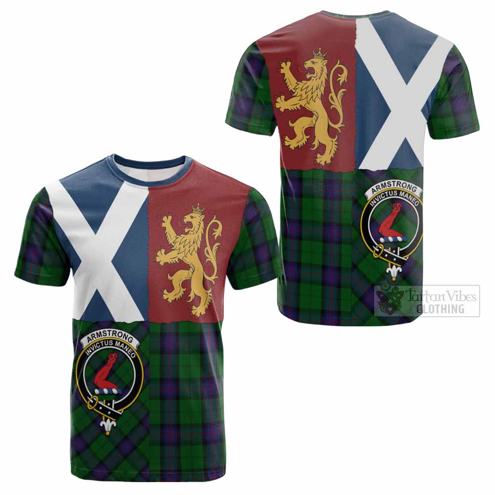 Armstrong Crest Tartan Cotton T-shirt with Lion Rampant Saltire Style - Tartan Vibes Clothing