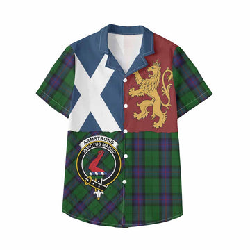 Armstrong Crest Tartan Kid Hawaiian Shirt with Lion Rampant Saltire Style