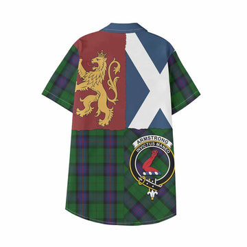 Armstrong Crest Tartan Kid Hawaiian Shirt with Lion Rampant Saltire Style