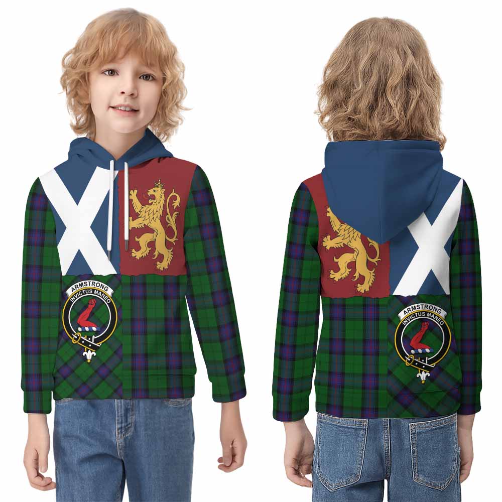 Armstrong Crest Tartan Kid Hoodie with Lion Rampant Saltire Style - Tartan Vibes Clothing