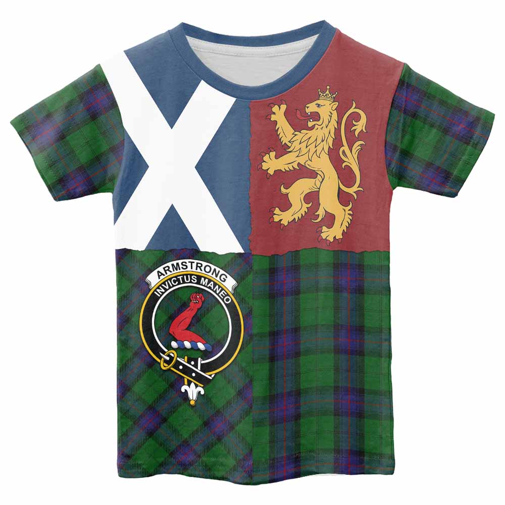 Armstrong Crest Tartan Kid T-shirt with Lion Rampant Saltire Style - Tartan Vibes Clothing