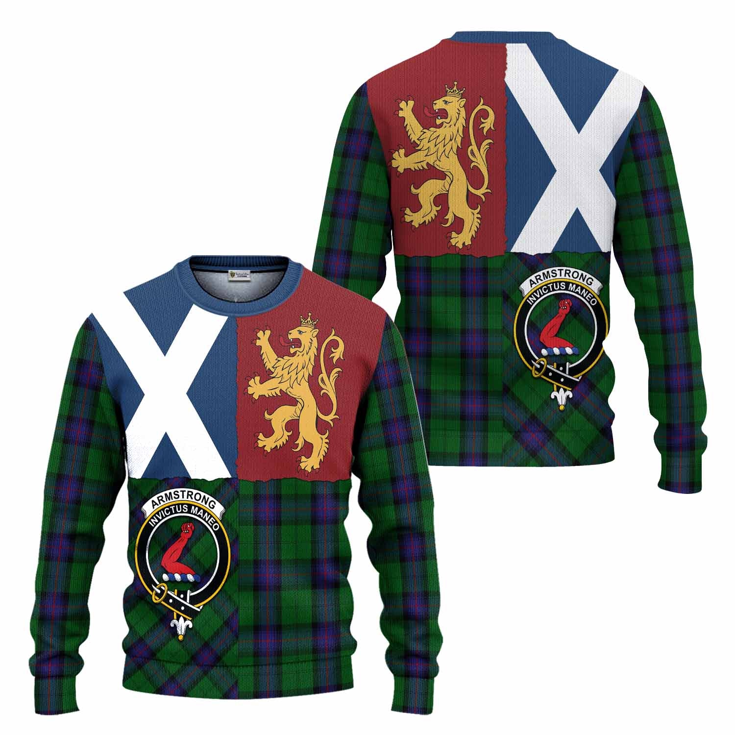 Armstrong Crest Tartan Knitted Sweater with Lion Rampant Saltire Style