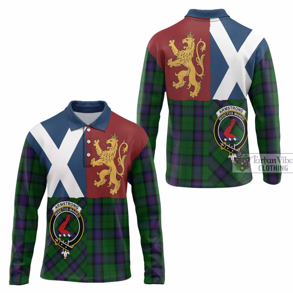 Armstrong Crest Tartan Long Sleeve Polo Shirt with Lion Rampant Saltire Style