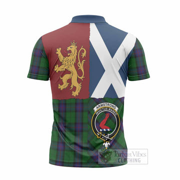 Armstrong Crest Tartan Zipper Polo Shirt with Lion Rampant Saltire Style