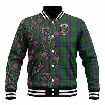 Armstrong Family Crest Tartan Baseball Jacket Scottish Thistle Flower Pattern Half Style