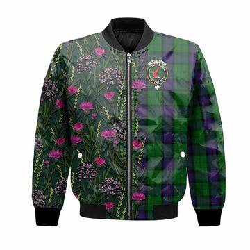Armstrong Family Crest Tartan Bomber Jacket Scottish Thistle Flower Pattern Half Style