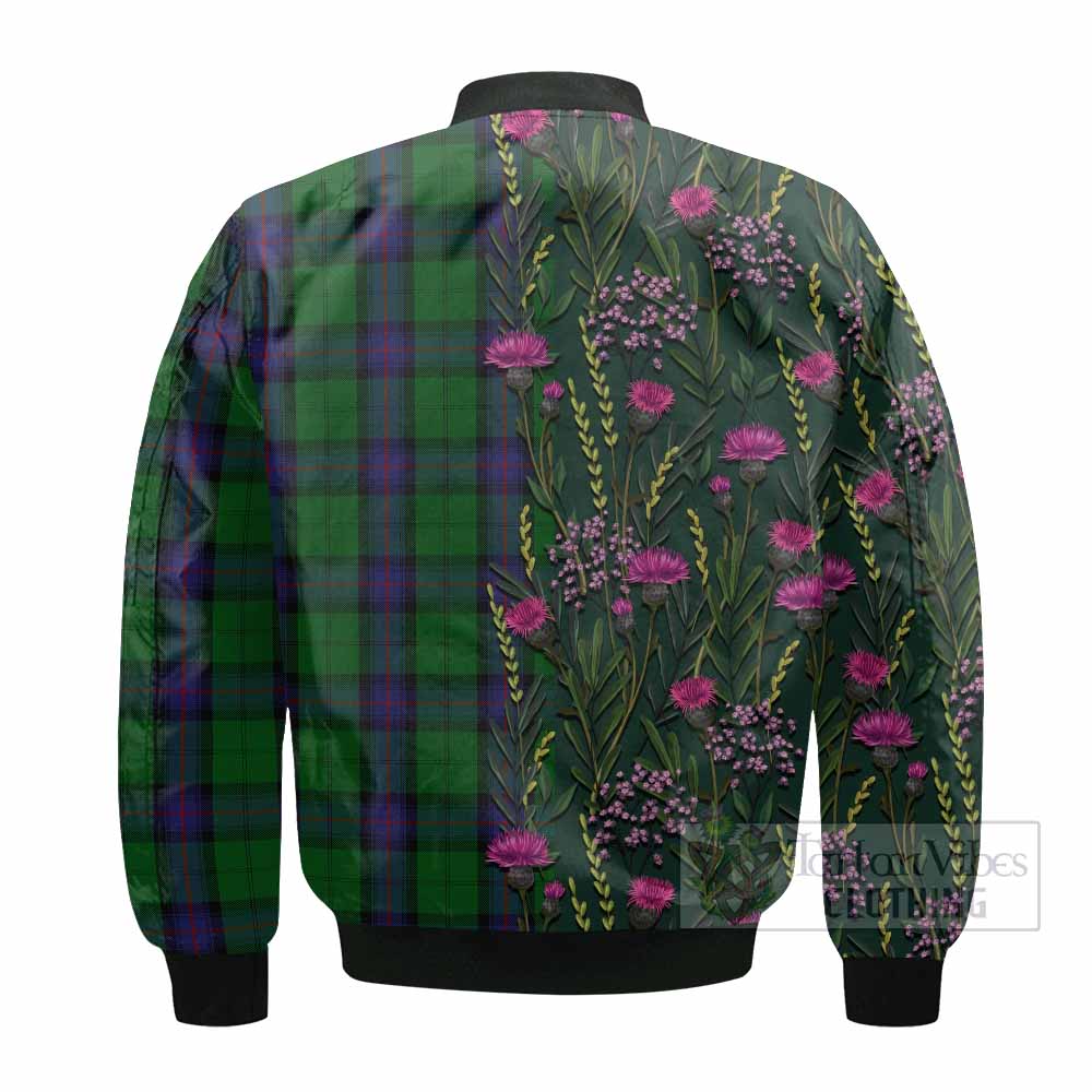 Armstrong Family Crest Tartan Bomber Jacket Scottish Thistle Flower Pattern Half Style - Tartan Vibes Clothing