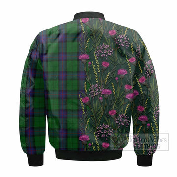 Armstrong Family Crest Tartan Bomber Jacket Scottish Thistle Flower Pattern Half Style