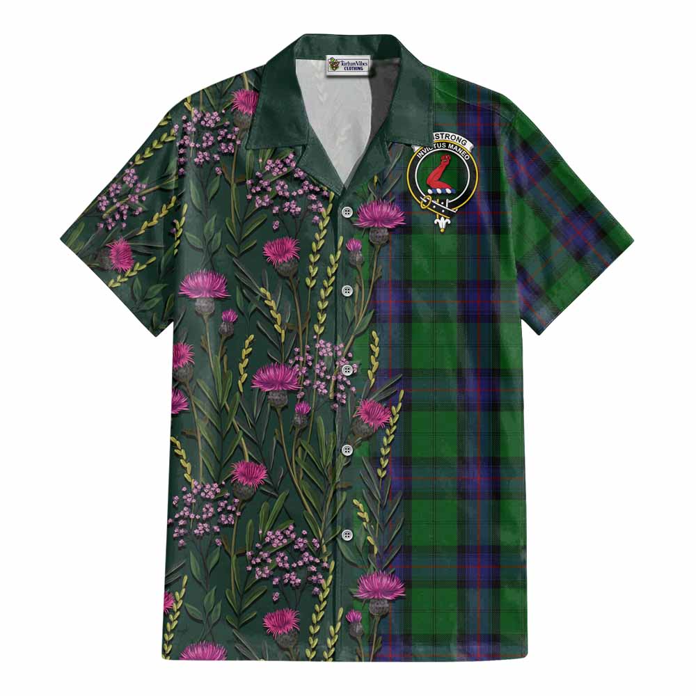 Armstrong Family Crest Tartan Cotton Hawaiian Shirt Scottish Thistle Flower Pattern Half Style - Tartan Vibes Clothing