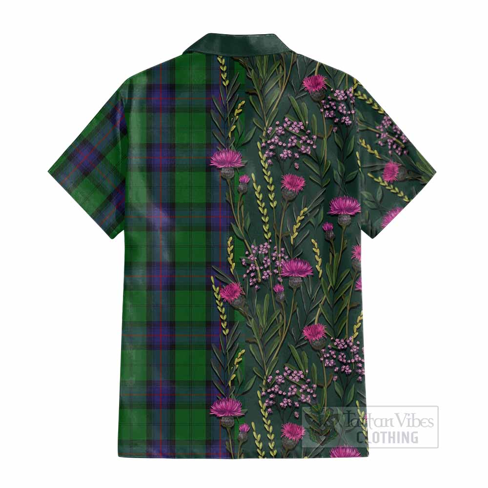 Armstrong Family Crest Tartan Cotton Hawaiian Shirt Scottish Thistle Flower Pattern Half Style - Tartan Vibes Clothing