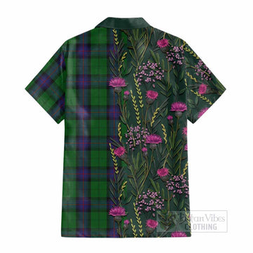 Armstrong Family Crest Tartan Cotton Hawaiian Shirt Scottish Thistle Flower Pattern Half Style - Tartan Vibes Clothing